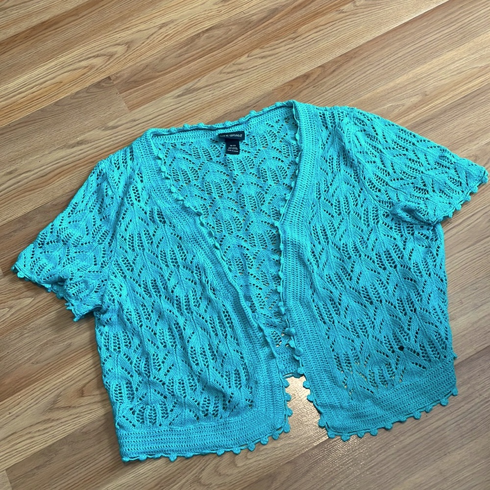 Blue green crocheted bolero lightweight coverup